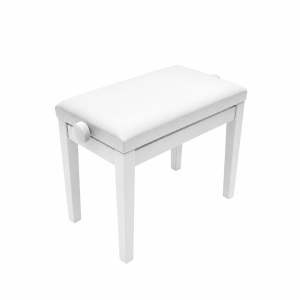 White padded ottoman/footstool with four legs and a large side adjustment knob for height.