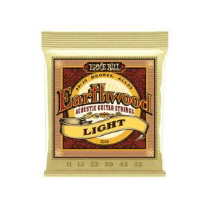 Packaging for Earthwood Light bronze acoustic guitar strings (2004) with ornate label in gold and brown colors