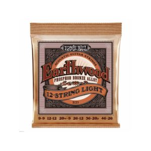 Package of Ernie Ball Earthwood phosphor bronze 12-string light guitar strings